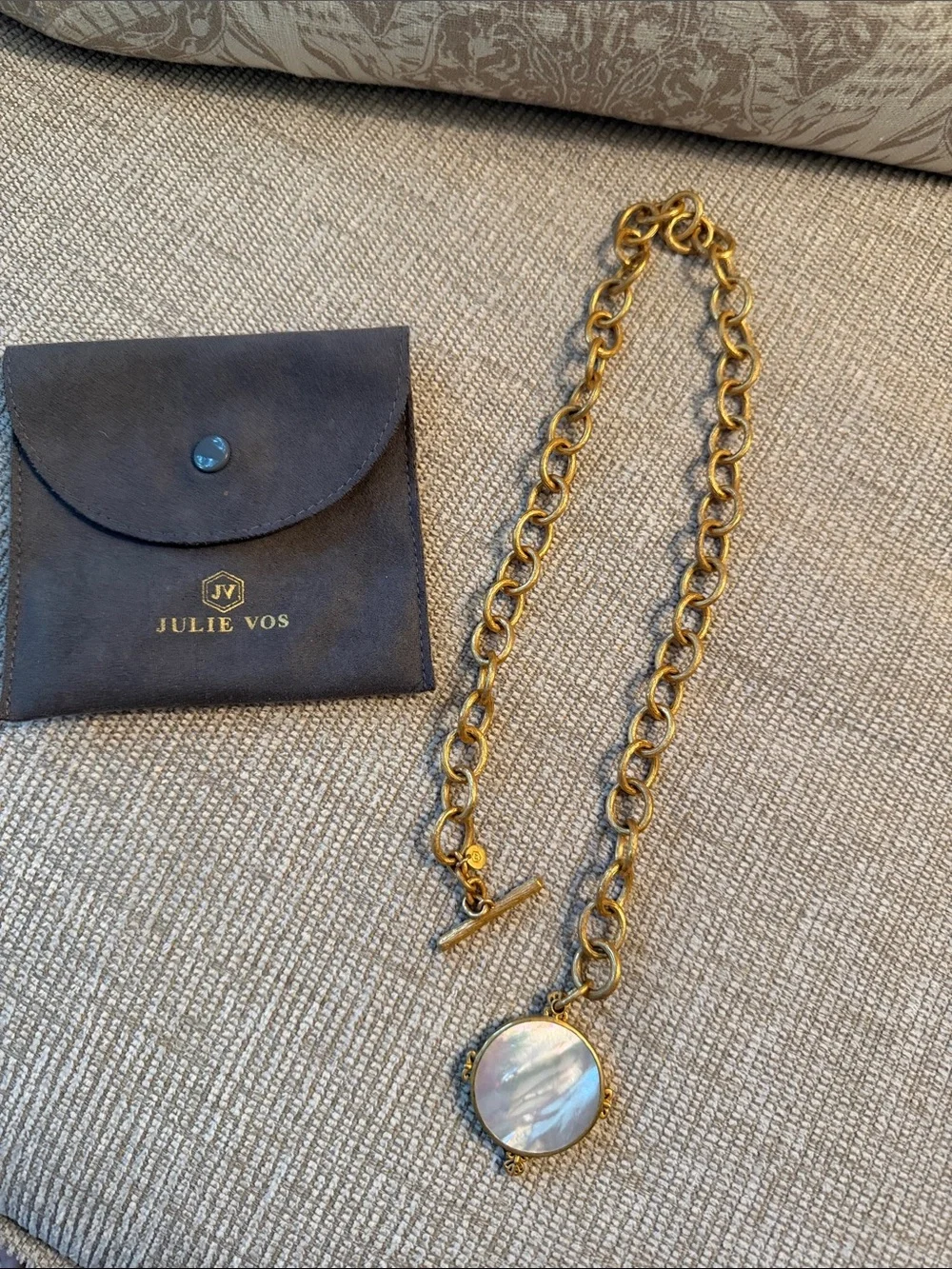 Julie Vos Gold Chain Link Medallion Necklace with Toggle